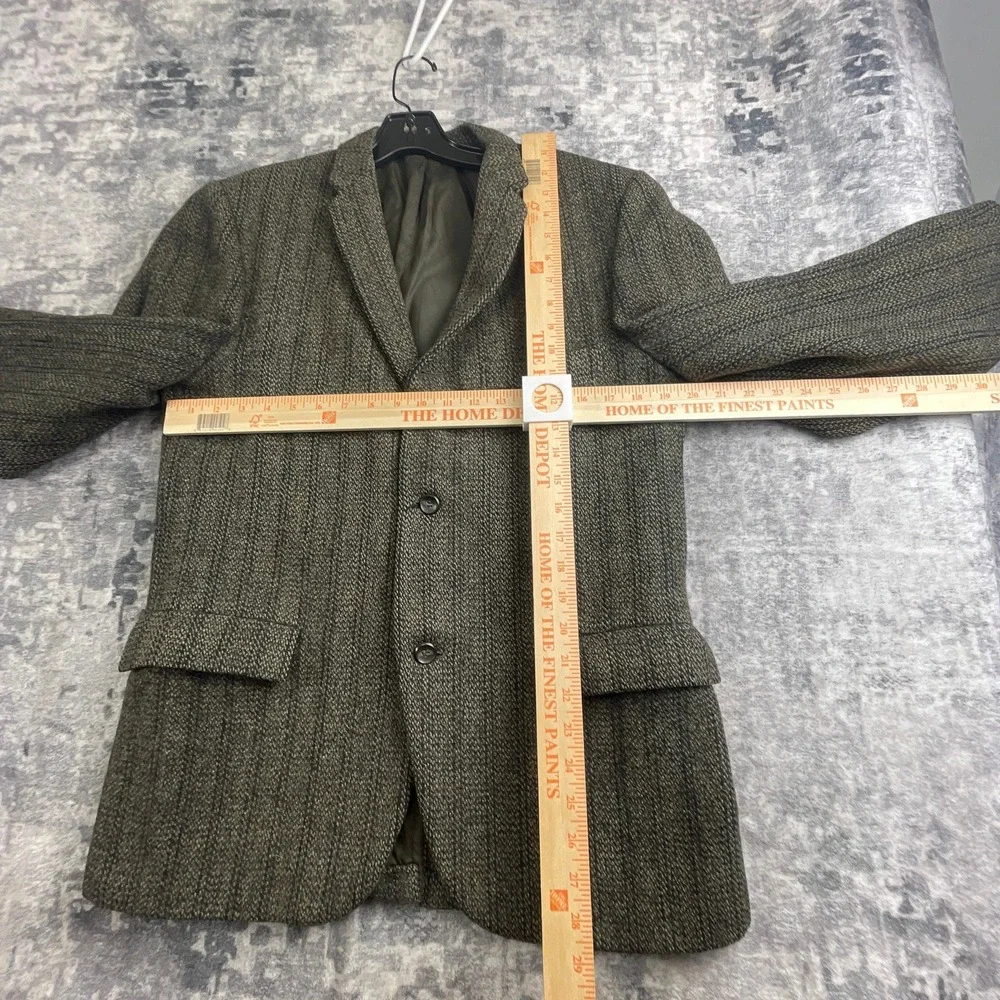 Harris Tweed Mens 44 Sport Coat Vtg Olive Green Herringbone Wool Blazer